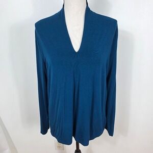 Talbots XL  Petites Teal Blue Long Sleeve V Neck Knit Top